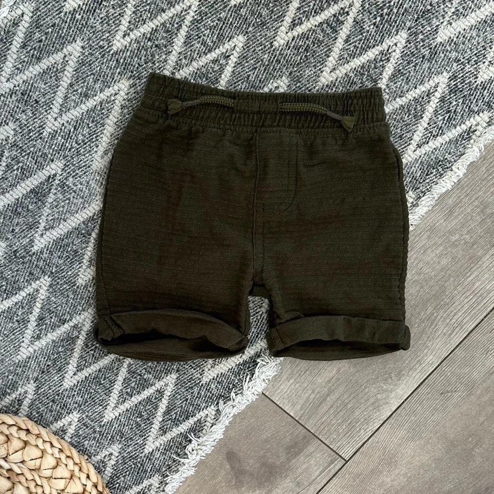 New Little Lad Baby Boy Dark Green Modern Textured Shirt & Shorts Outfit Set